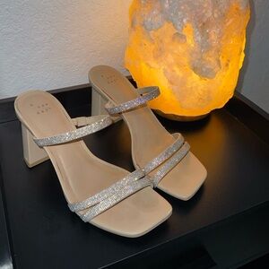 Women's Beige Rhinestone Heels